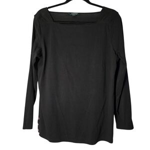 Ralph Lauren Black Long Sleeve Boat Neckline Blouse 1X EUC